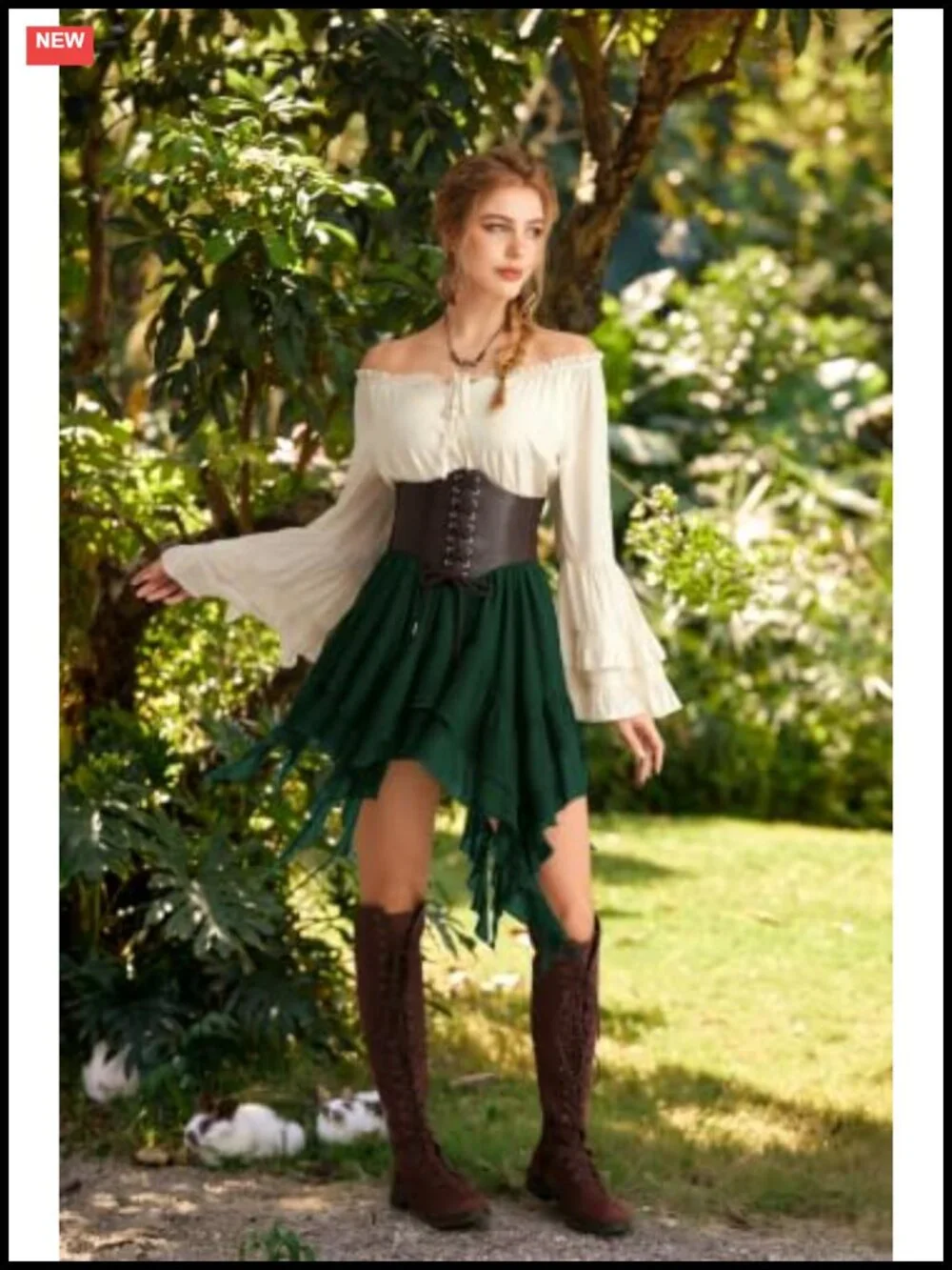 Renaissance Boho Tiered Skort with Built-in Shorts, Elastic Waist, Asymmetrical